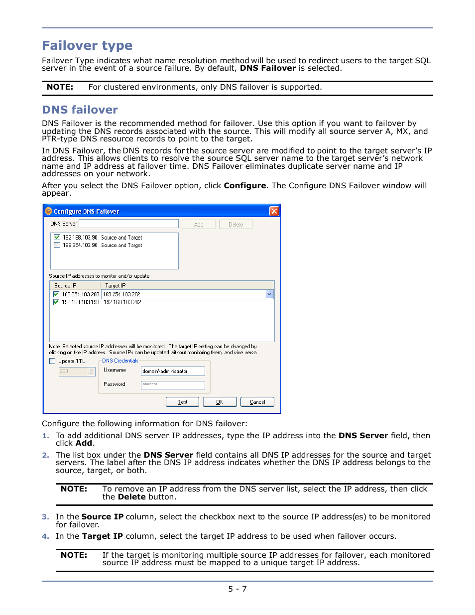 Failover type, Dns failover, Failover type -7 | HP Storage Mirroring V4.5 Software User Manual | Page 54 / 163