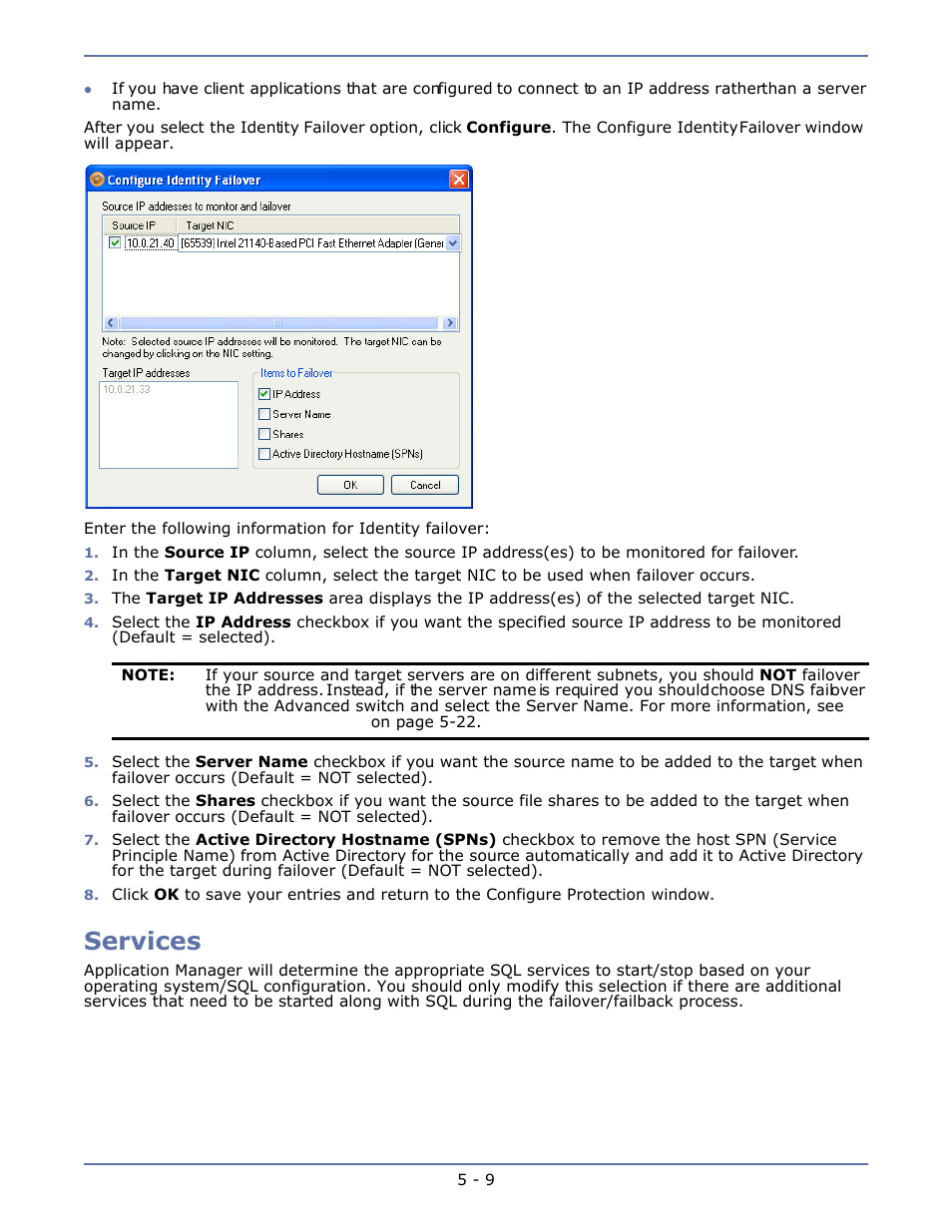 Services, Services -9 | HP Storage Mirroring V4.5 Software User Manual | Page 56 / 163