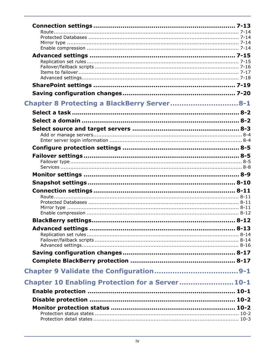 Chapter 8 protecting a blackberry server -1 | HP Storage Mirroring V4.5 Software User Manual | Page 6 / 163