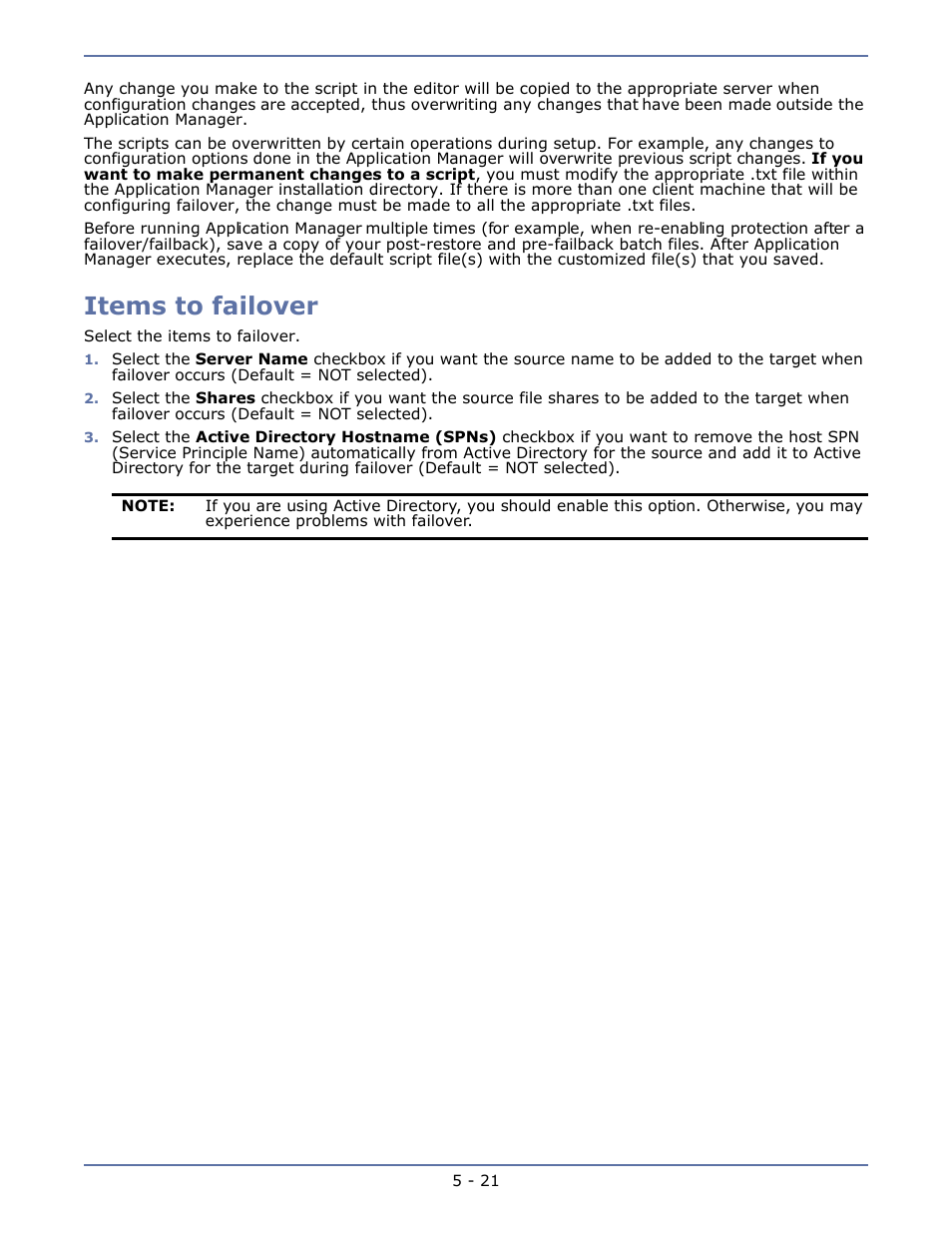 Items to failover, Items to failover -21 | HP Storage Mirroring V4.5 Software User Manual | Page 68 / 163