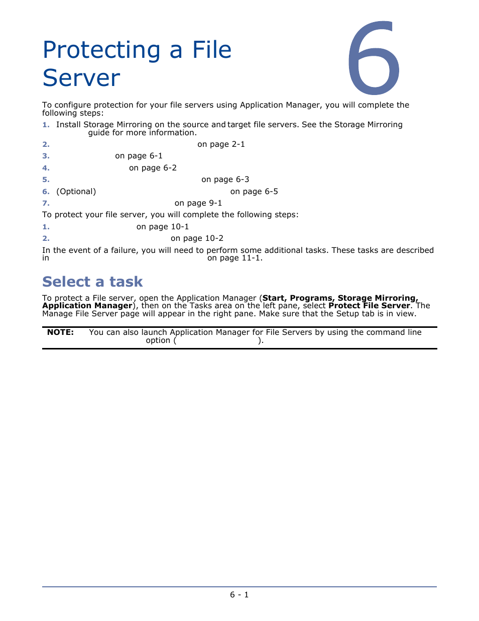 Protecting a file server, Select a task, Chapter 6 protecting a file server -1 | Select a task -1 | HP Storage Mirroring V4.5 Software User Manual | Page 71 / 163