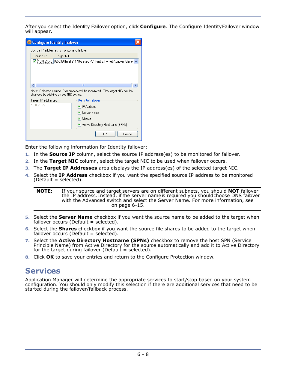 Services, Services -8 | HP Storage Mirroring V4.5 Software User Manual | Page 78 / 163