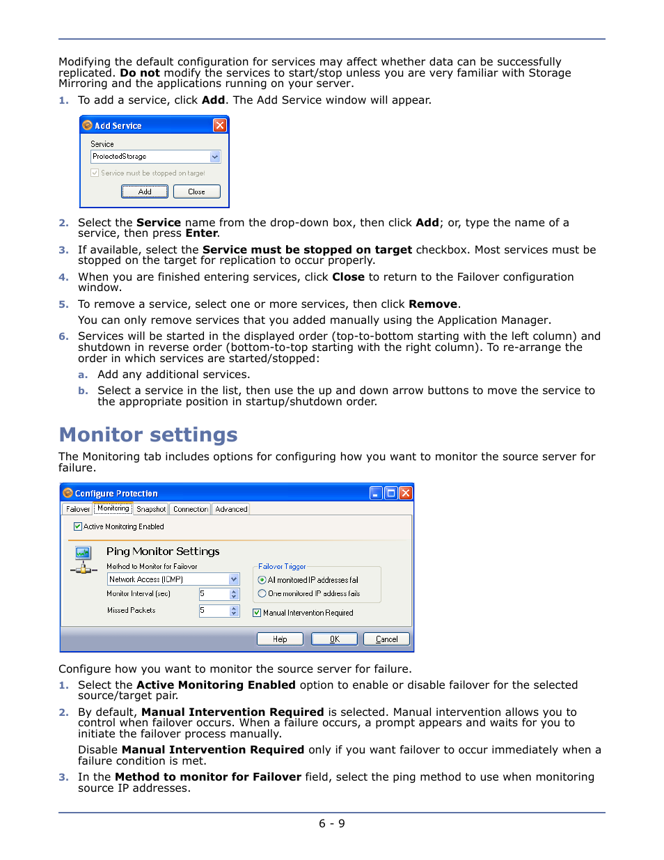 Monitor settings, Monitor settings -9 | HP Storage Mirroring V4.5 Software User Manual | Page 79 / 163