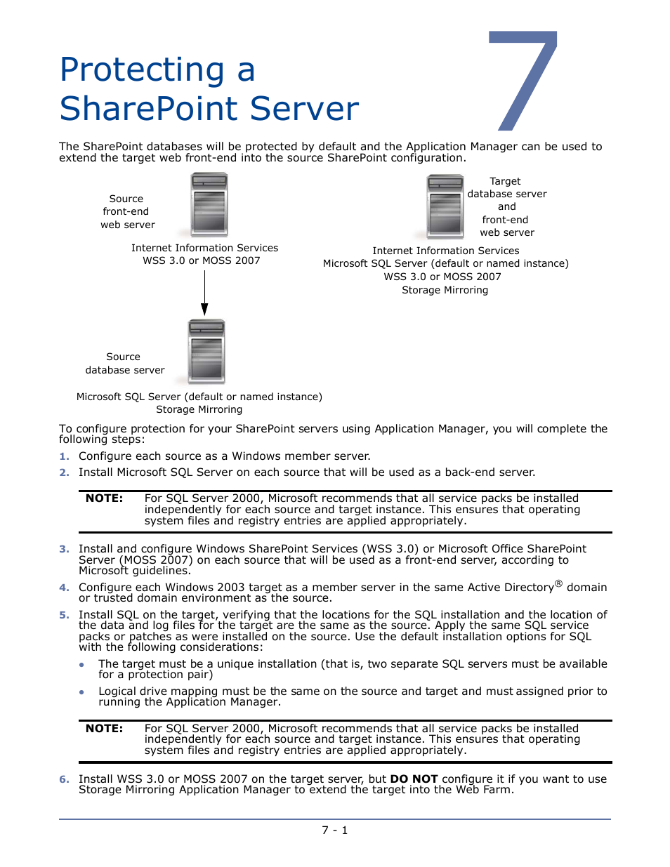 Protecting a sharepoint server, Chapter 7 protecting a sharepoint server -1, Continue with | HP Storage Mirroring V4.5 Software User Manual | Page 87 / 163