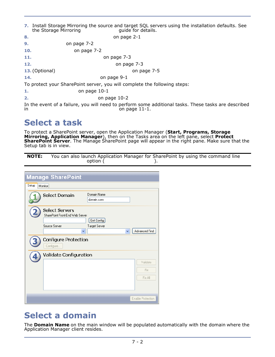 Select a task, Select a domain, Select a task -2 select a domain -2 | HP Storage Mirroring V4.5 Software User Manual | Page 88 / 163