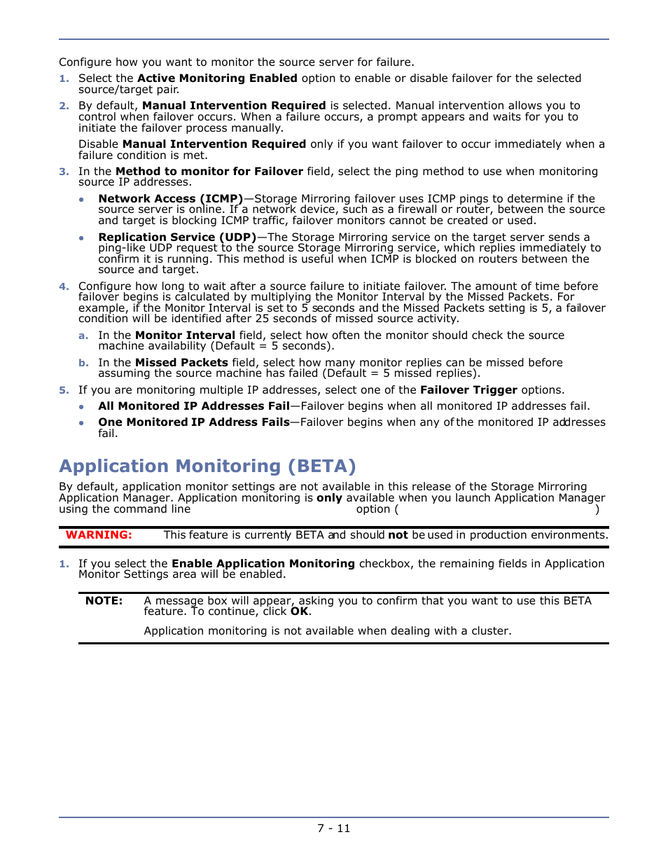 Application monitoring (beta), Application monitoring (beta) -11 | HP Storage Mirroring V4.5 Software User Manual | Page 97 / 163