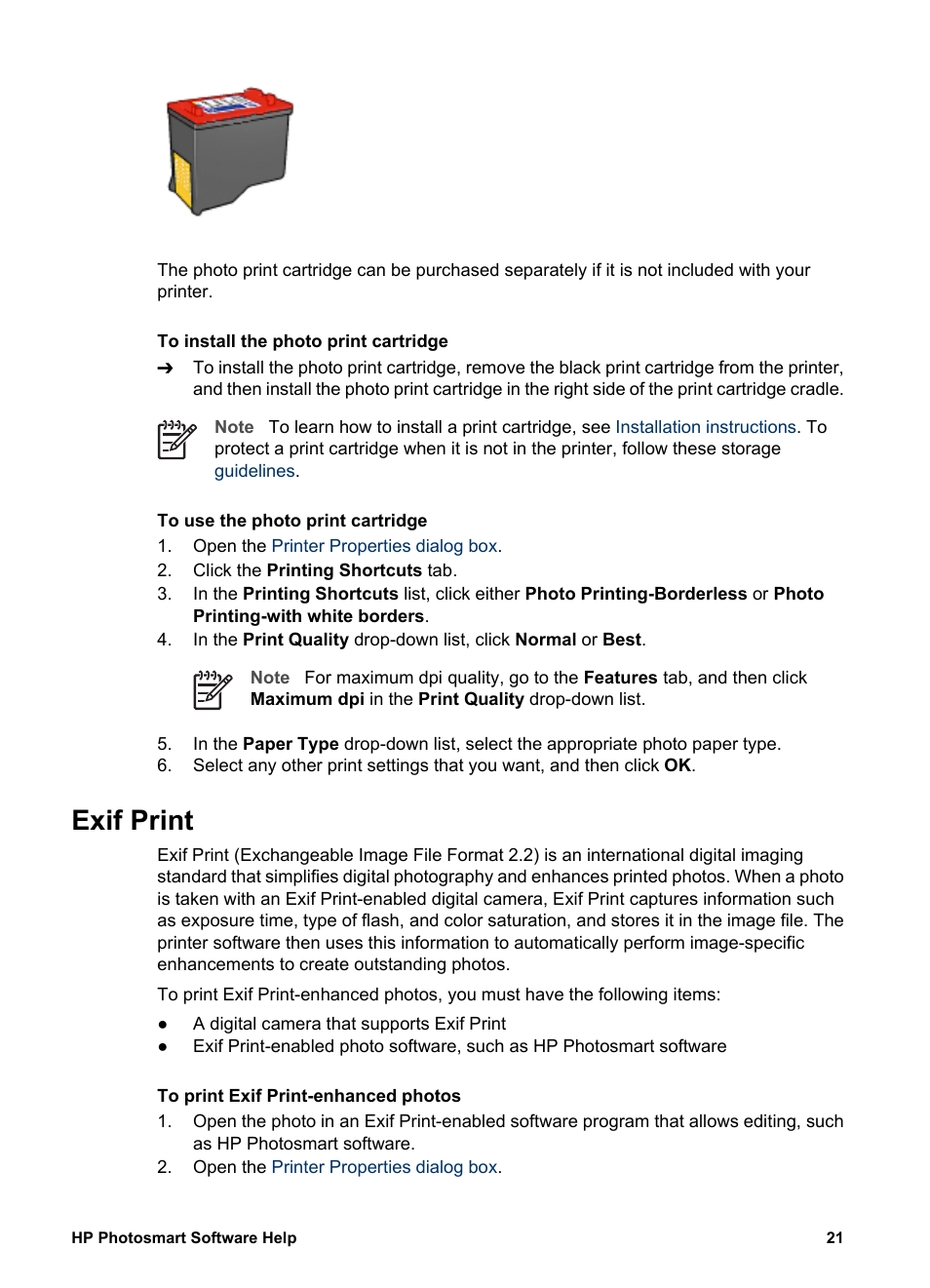 Exif print, Exif print-formatted | HP Deskjet D2345 Printer User Manual | Page 23 / 88