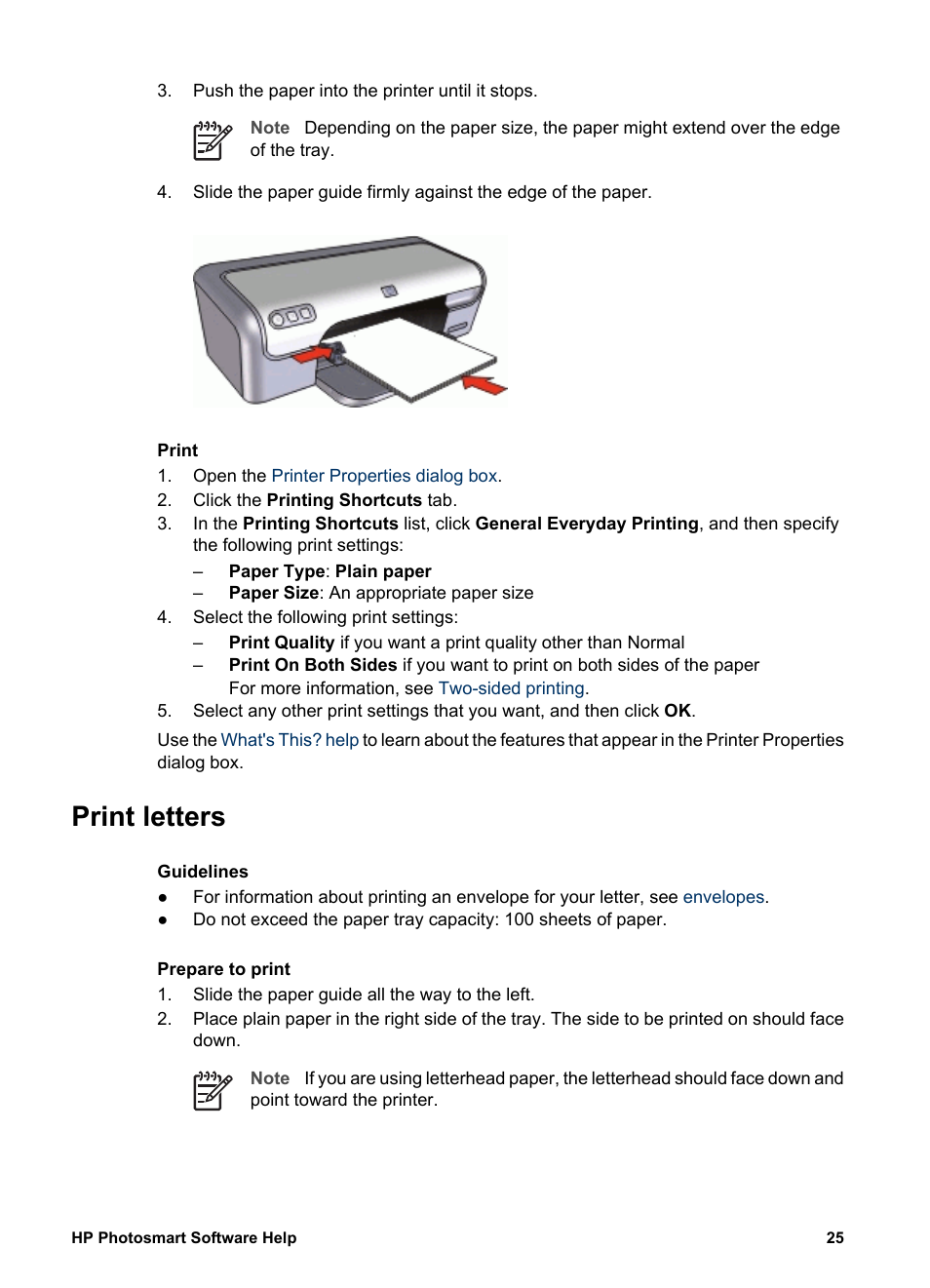 Print letters, Letters | HP Deskjet D2345 Printer User Manual | Page 27 / 88