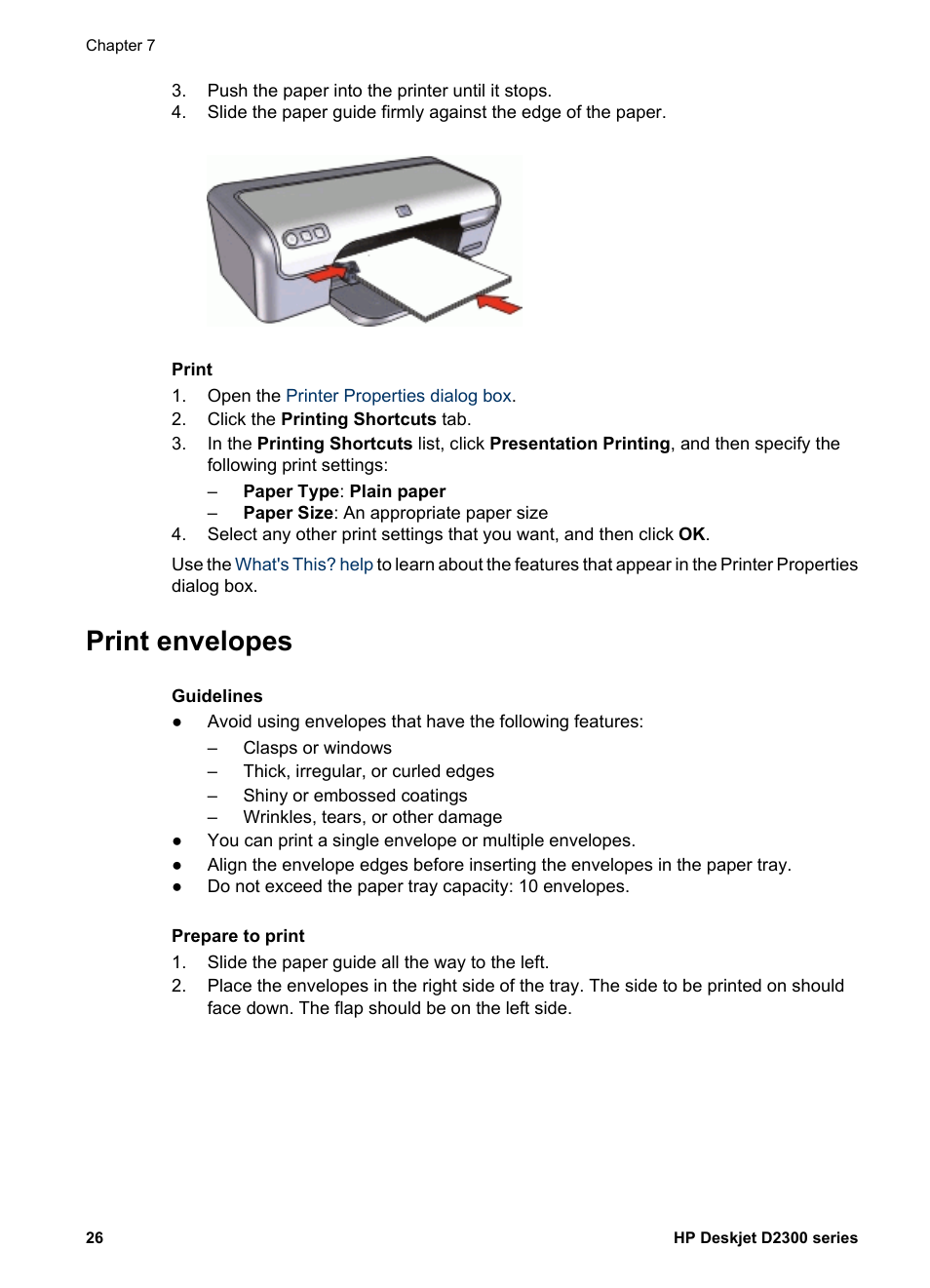Print envelopes, Envelopes | HP Deskjet D2345 Printer User Manual | Page 28 / 88