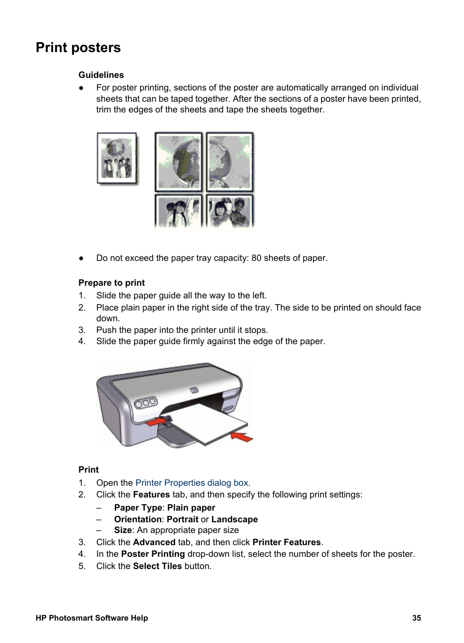 Print posters, Posters | HP Deskjet D2345 Printer User Manual | Page 37 / 88