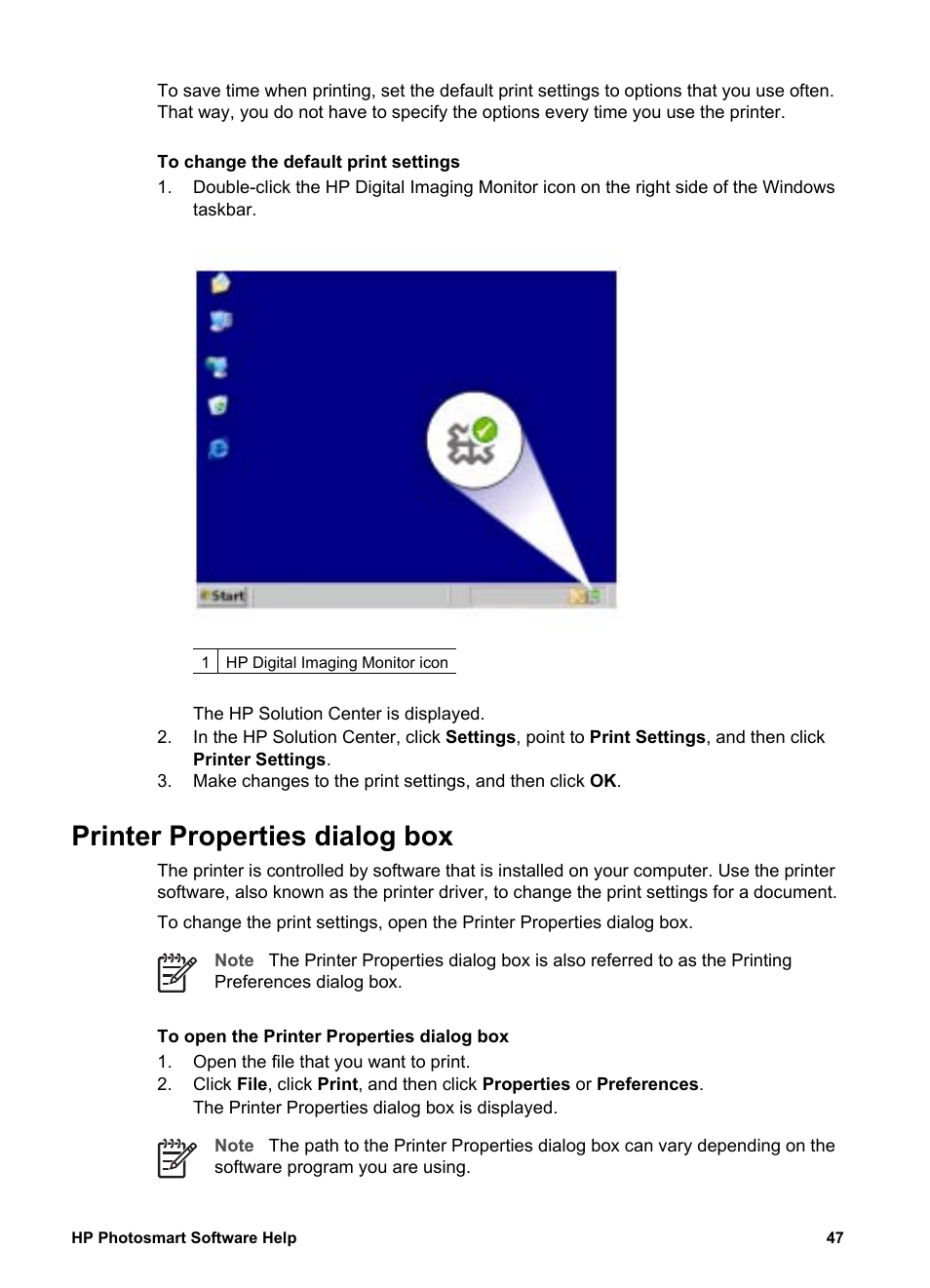 Printer properties dialog box | HP Deskjet D2345 Printer User Manual | Page 49 / 88