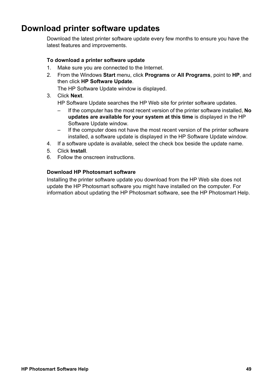 Download printer software updates, Printer software updates | HP Deskjet D2345 Printer User Manual | Page 51 / 88
