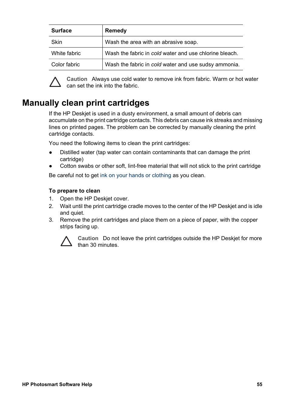 Manually clean print cartridges, Manually clean the print, Cartridge contacts | HP Deskjet D2345 Printer User Manual | Page 57 / 88