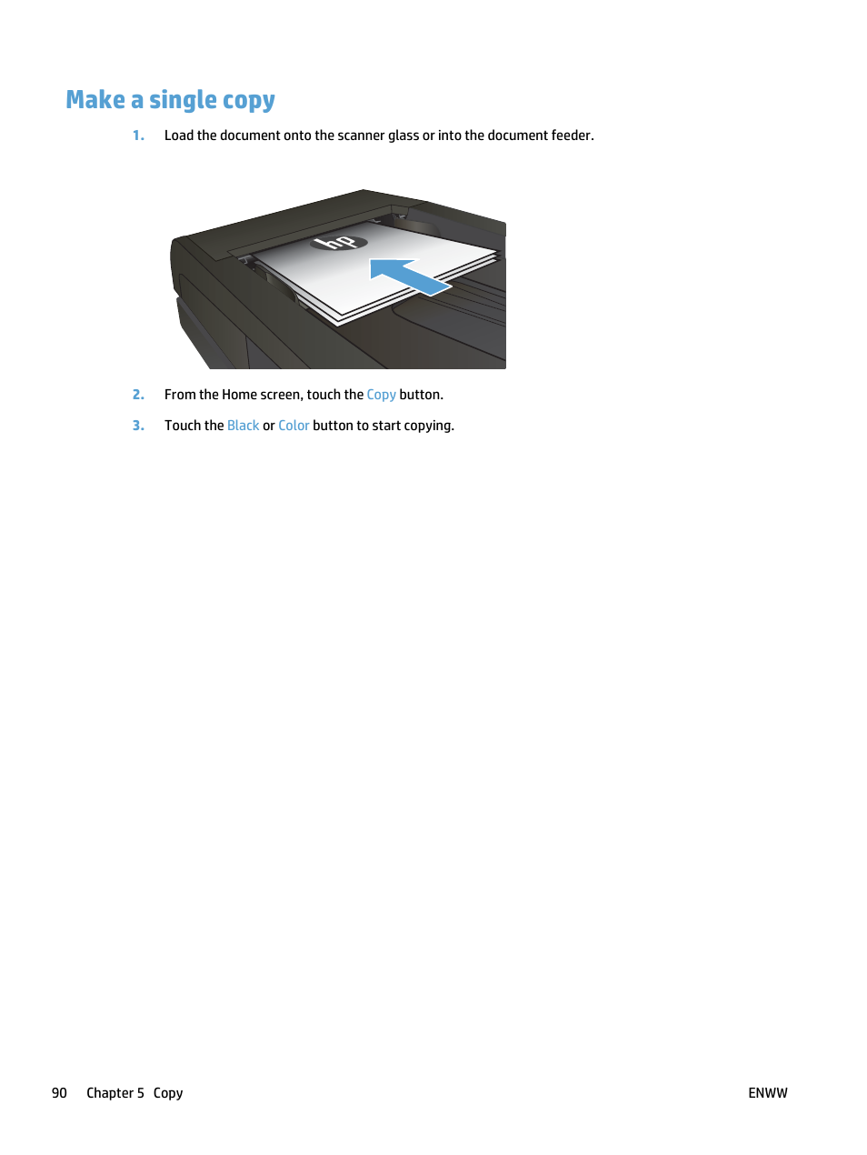 Make a single copy | HP LaserJet Pro 500 Color MFP M570 User Manual | Page 104 / 252