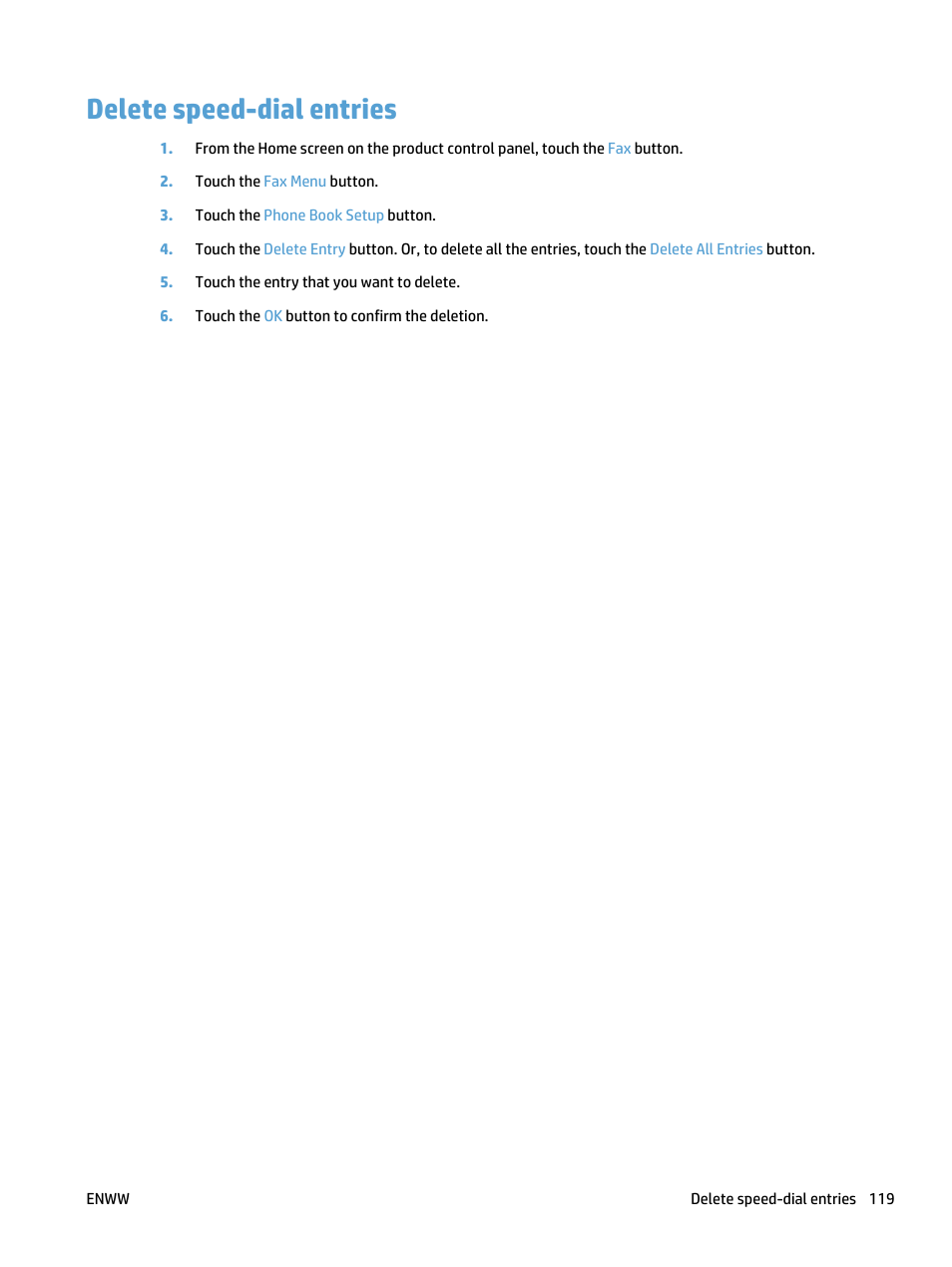 Delete speed-dial entries | HP LaserJet Pro 500 Color MFP M570 User Manual | Page 133 / 252