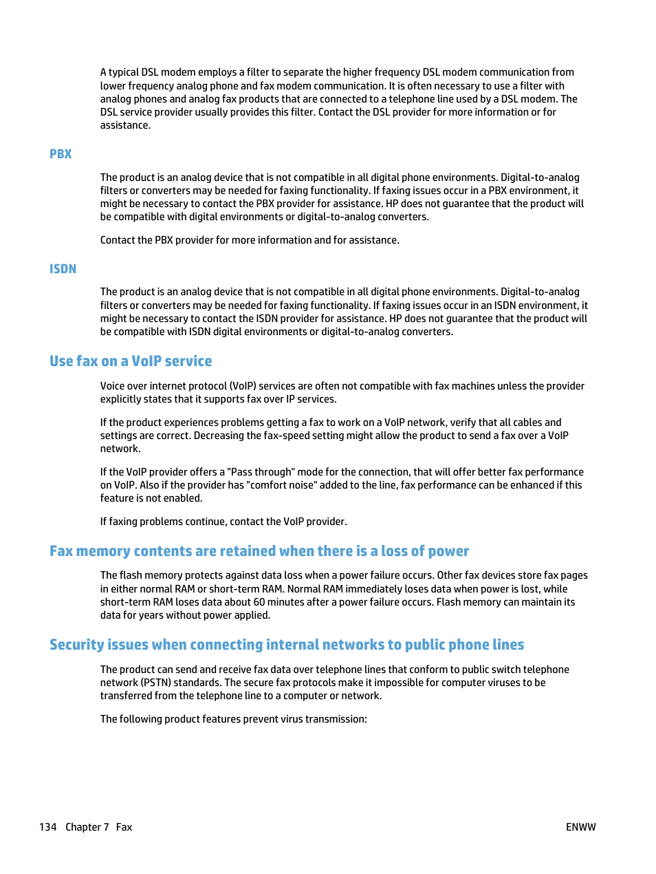 Isdn, Use fax on a voip service, Pbx isdn | HP LaserJet Pro 500 Color MFP M570 User Manual | Page 148 / 252