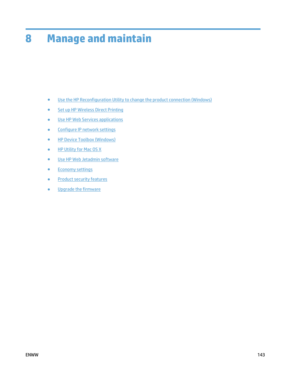 Manage and maintain, 8 manage and maintain, 8manage and maintain | HP LaserJet Pro 500 Color MFP M570 User Manual | Page 157 / 252