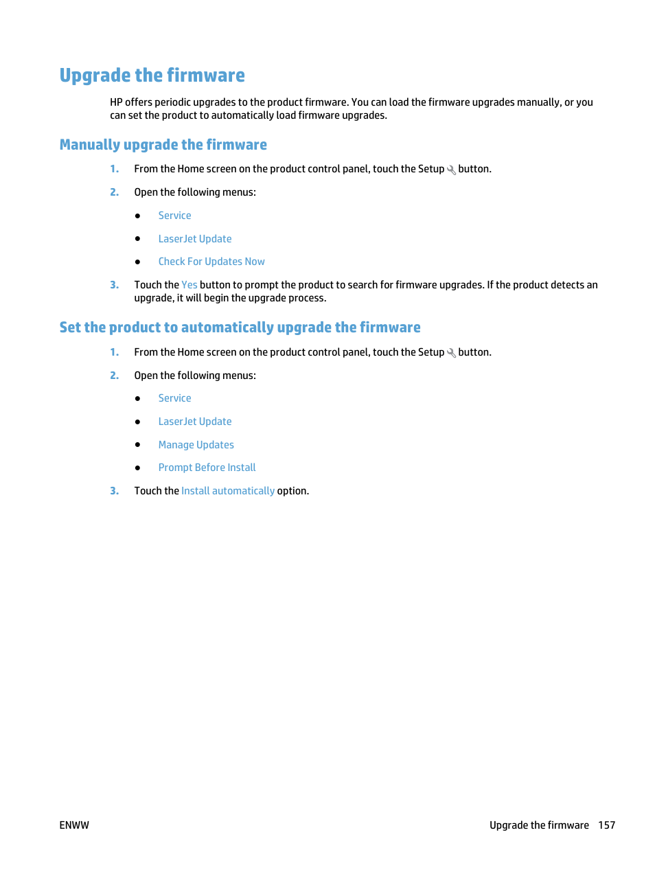 Upgrade the firmware, Manually upgrade the firmware | HP LaserJet Pro 500 Color MFP M570 User Manual | Page 171 / 252