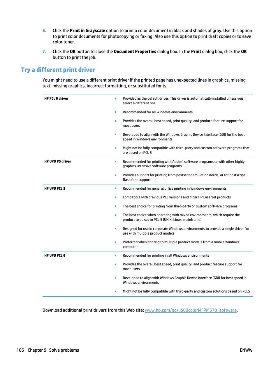 Try a different print driver | HP LaserJet Pro 500 Color MFP M570 User Manual | Page 200 / 252