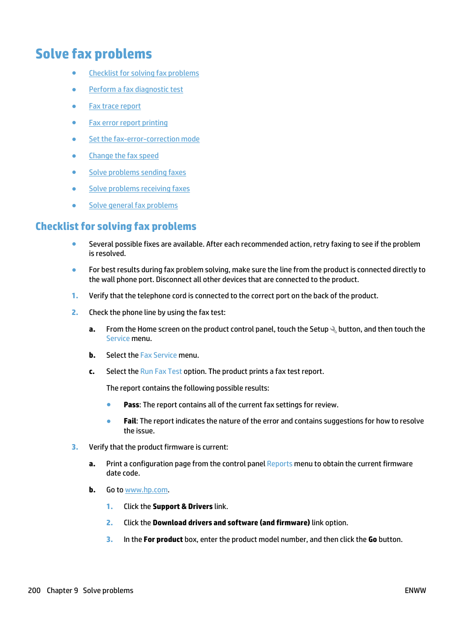 Solve fax problems, Checklist for solving fax problems | HP LaserJet Pro 500 Color MFP M570 User Manual | Page 214 / 252