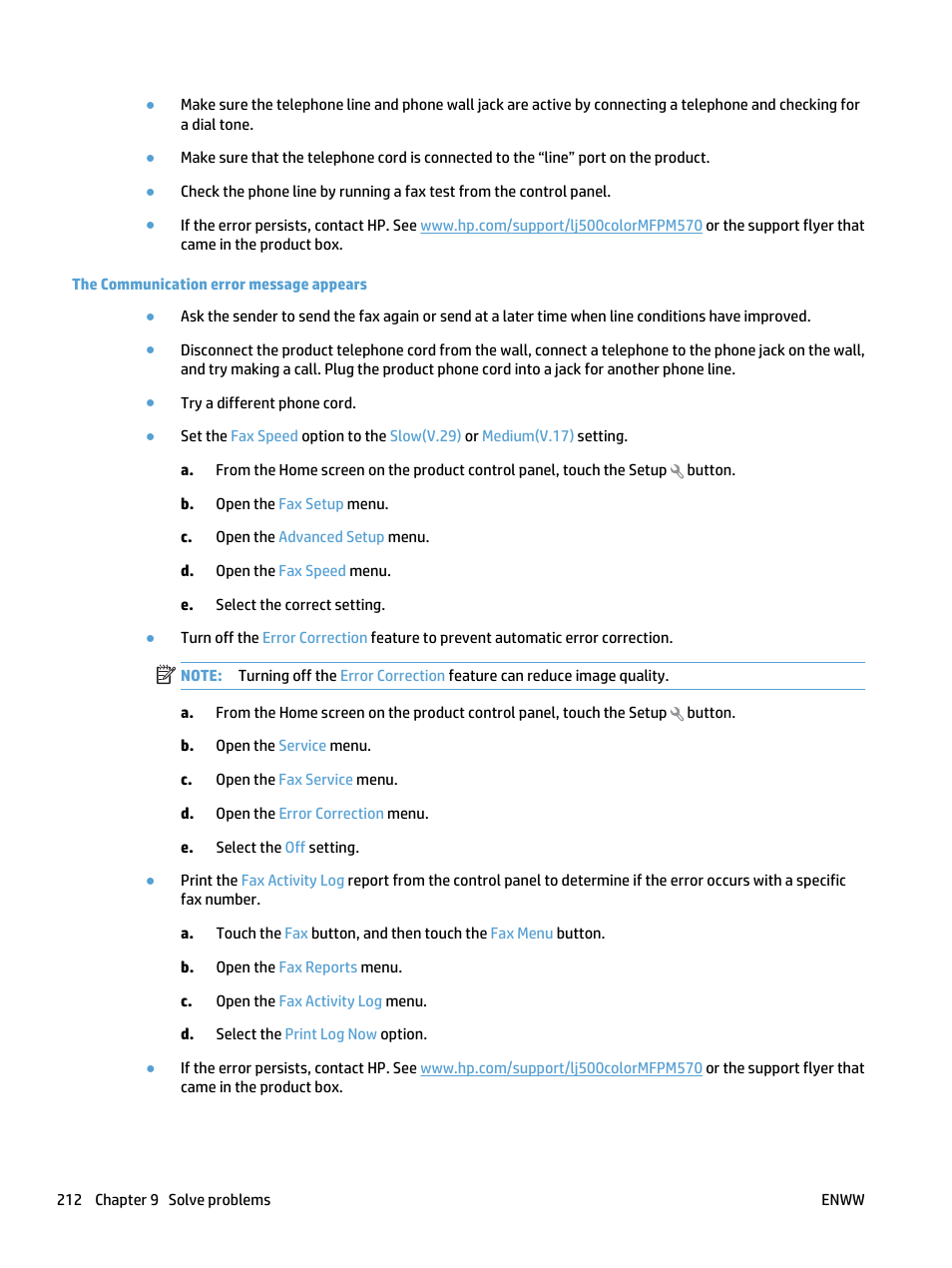 The communication error message appears | HP LaserJet Pro 500 Color MFP M570 User Manual | Page 226 / 252