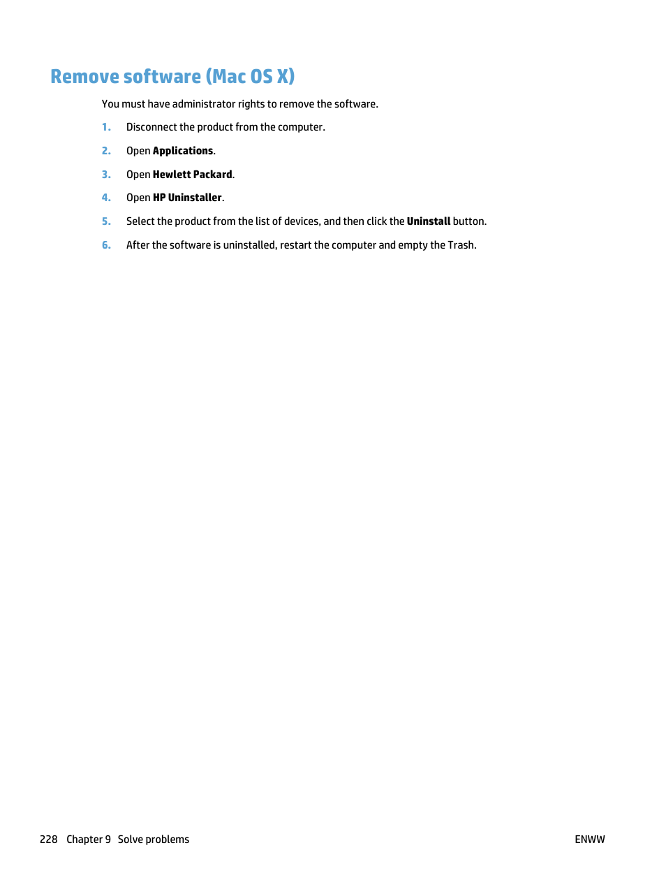 Remove software (mac os x) | HP LaserJet Pro 500 Color MFP M570 User Manual | Page 242 / 252