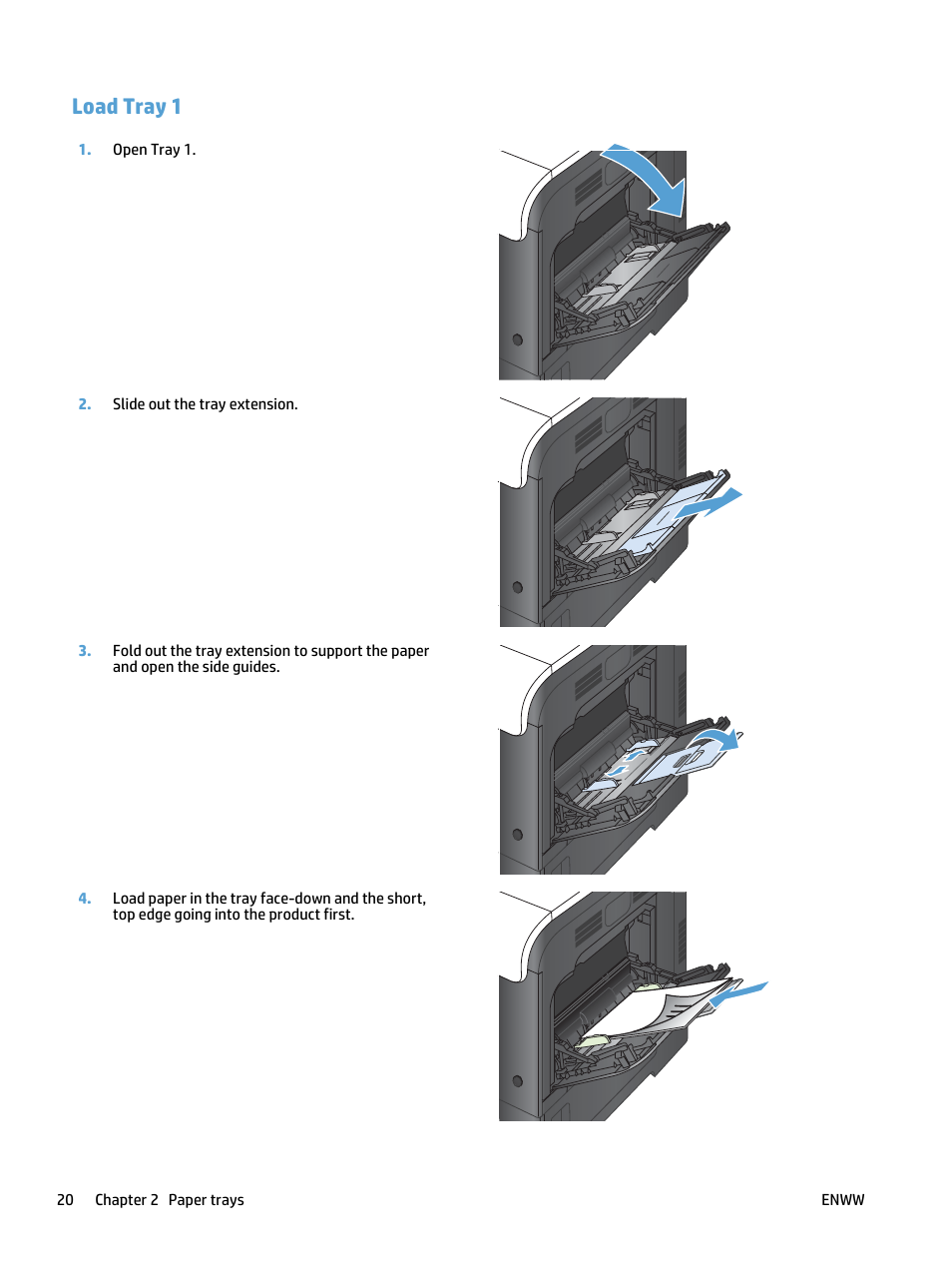 Load tray 1 | HP LaserJet Pro 500 Color MFP M570 User Manual | Page 34 / 252