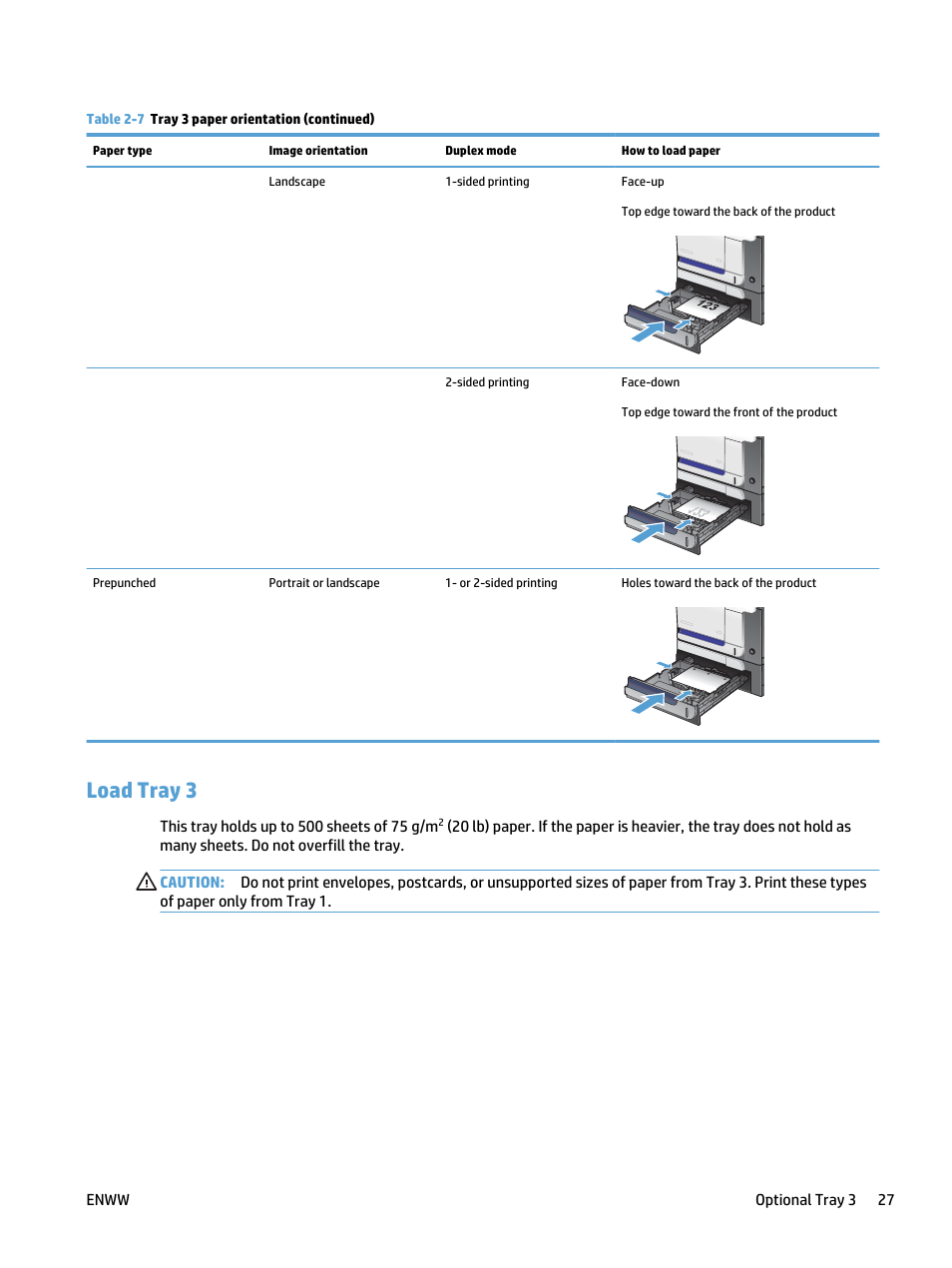 Load tray 3 | HP LaserJet Pro 500 Color MFP M570 User Manual | Page 41 / 252