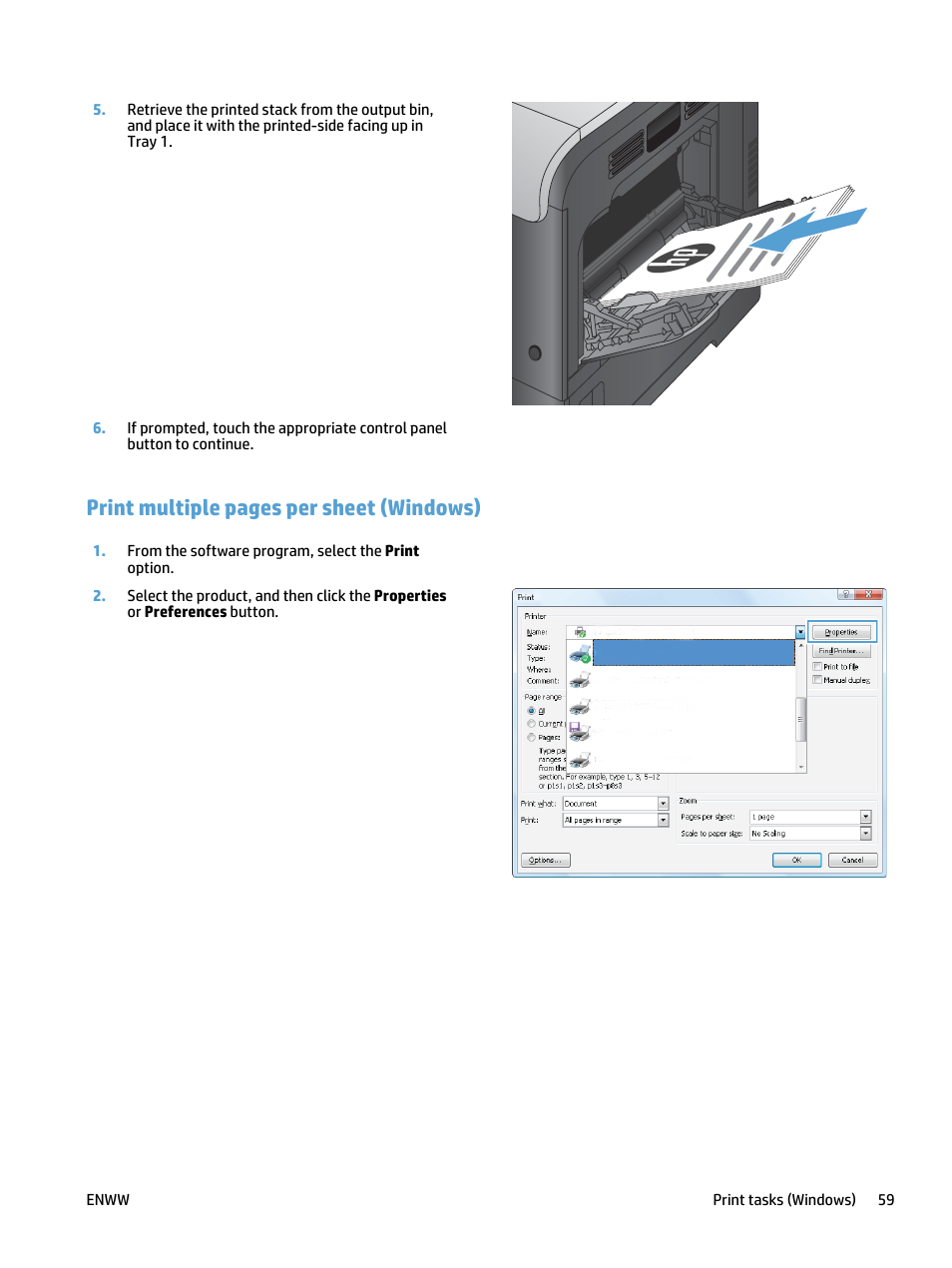 Print multiple pages per sheet (windows) | HP LaserJet Pro 500 Color MFP M570 User Manual | Page 73 / 252