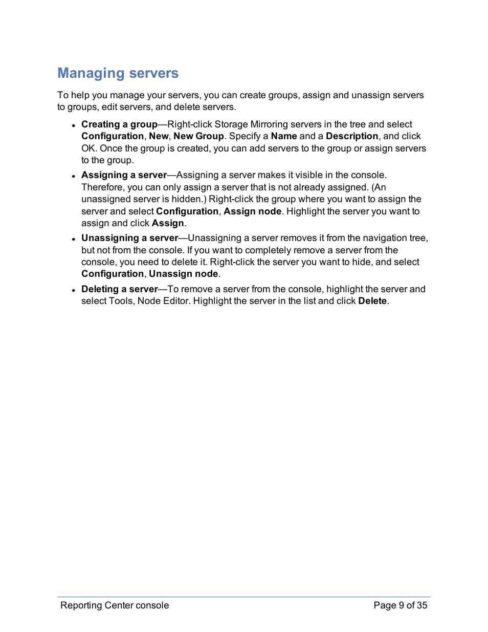 Managing servers | HP Storage Mirroring Software User Manual | Page 10 / 36