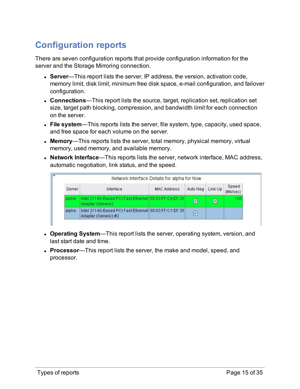 Configuration reports | HP Storage Mirroring Software User Manual | Page 16 / 36