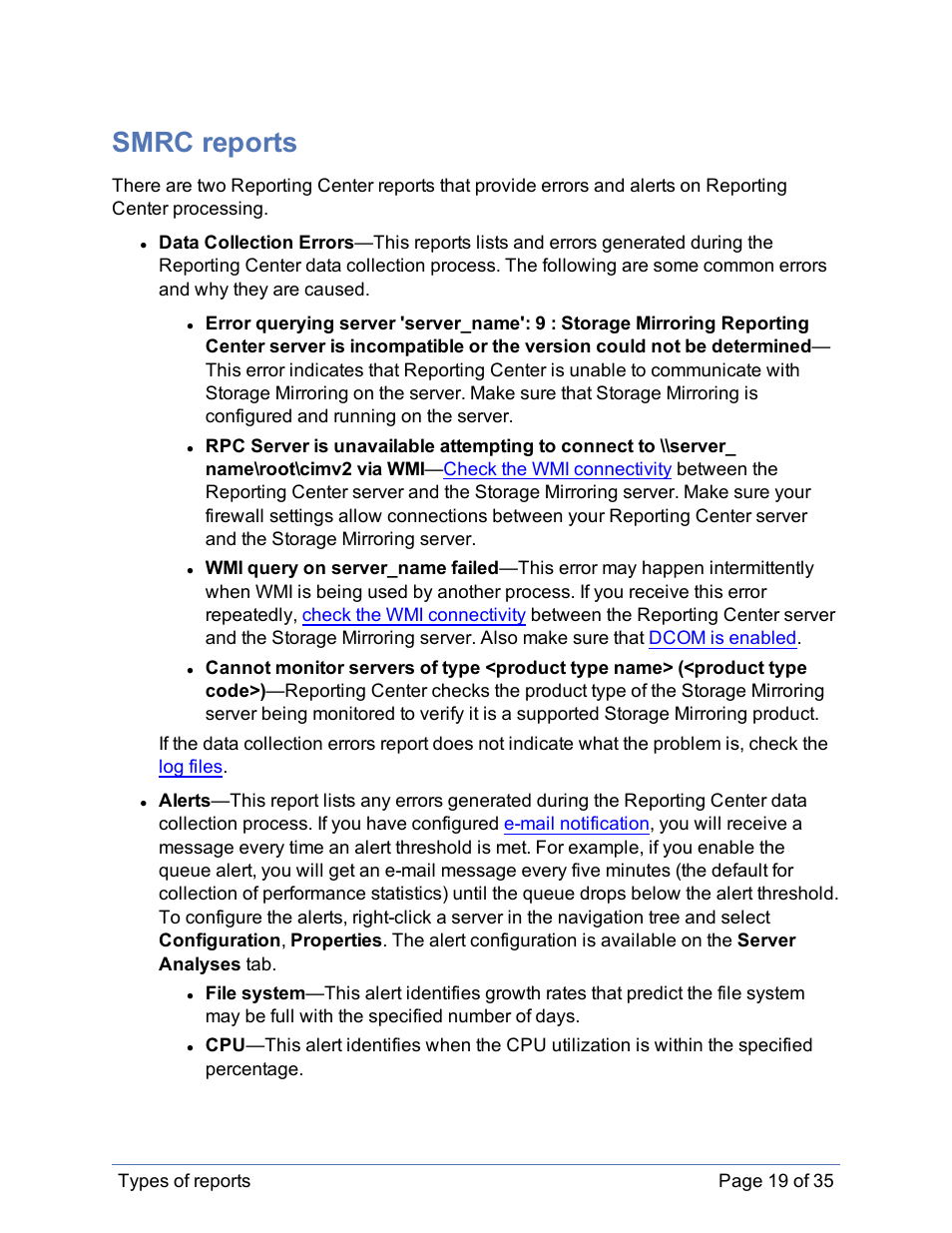 Smrc reports | HP Storage Mirroring Software User Manual | Page 20 / 36