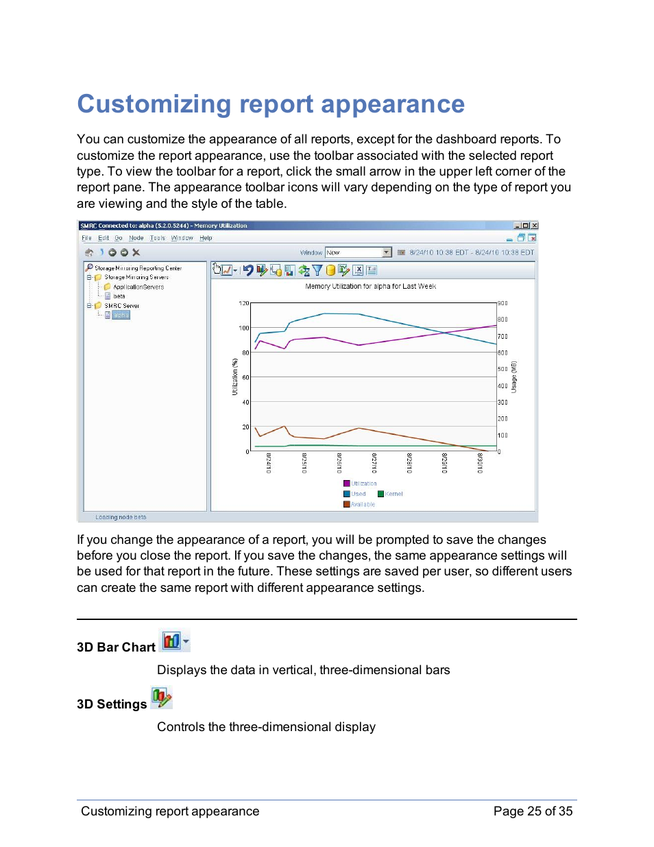 Customizing report appearance, Customize, Detailed table view | HP Storage Mirroring Software User Manual | Page 26 / 36