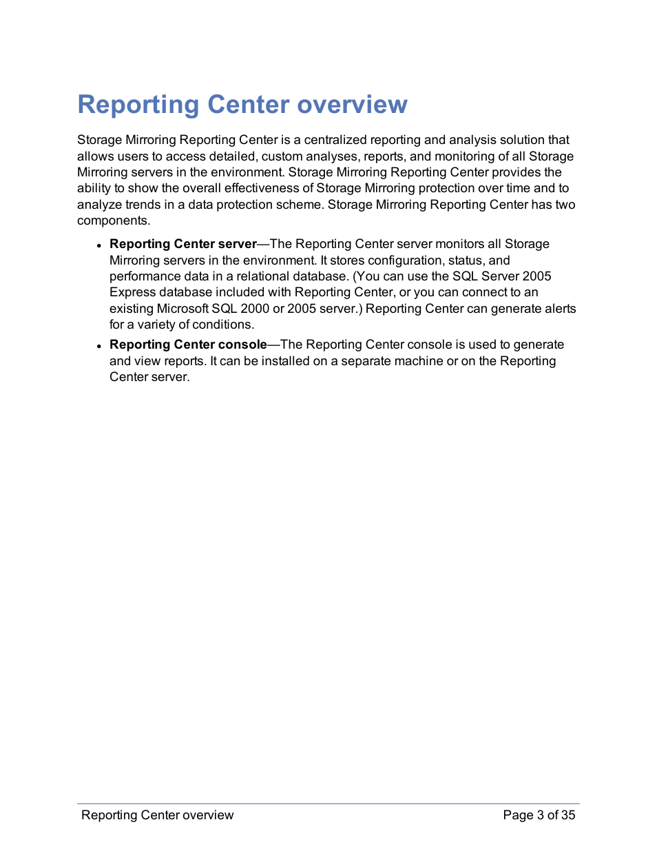 Reporting center overview | HP Storage Mirroring Software User Manual | Page 4 / 36