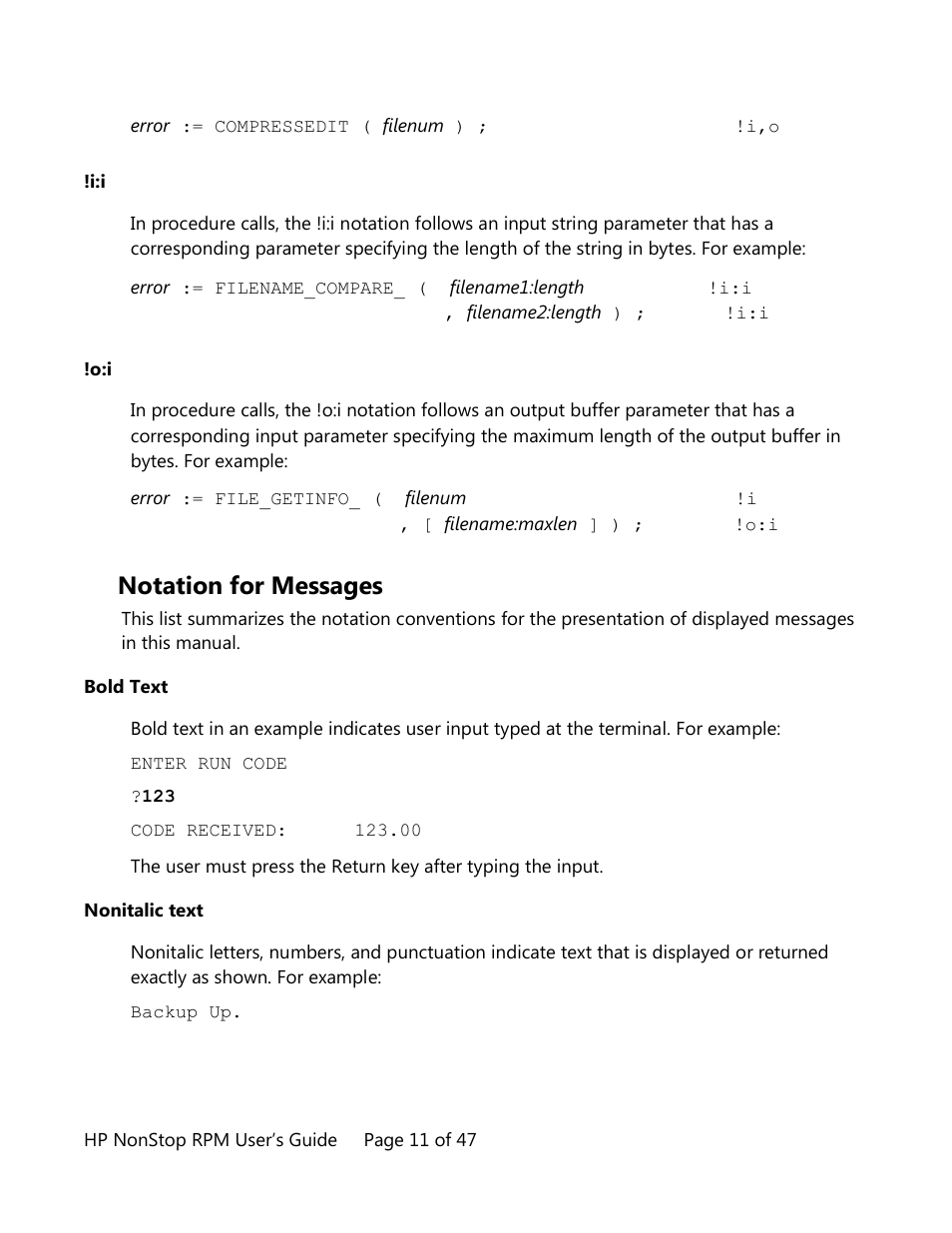 Notation for messages | HP Integrity NonStop H-Series User Manual | Page 11 / 47