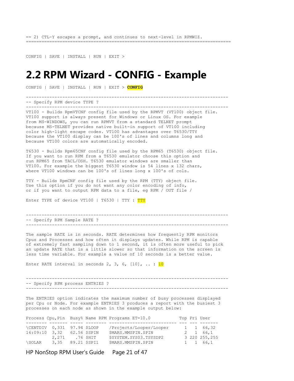 Rpm wizard - config - example, 2 rpm wizard - config - example | HP Integrity NonStop H-Series User Manual | Page 21 / 47