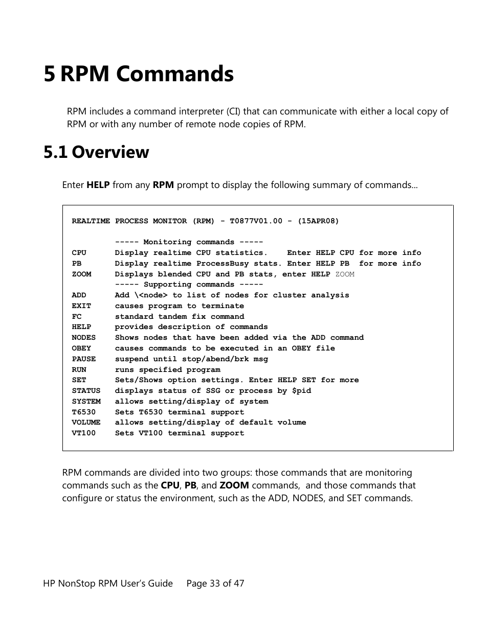 5 rpm commands, Overview, Rpm commands | 1 overview | HP Integrity NonStop H-Series User Manual | Page 33 / 47