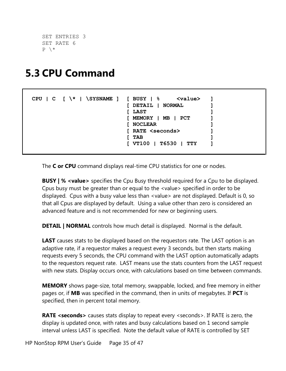 Cpu command, 3 cpu command | HP Integrity NonStop H-Series User Manual | Page 35 / 47