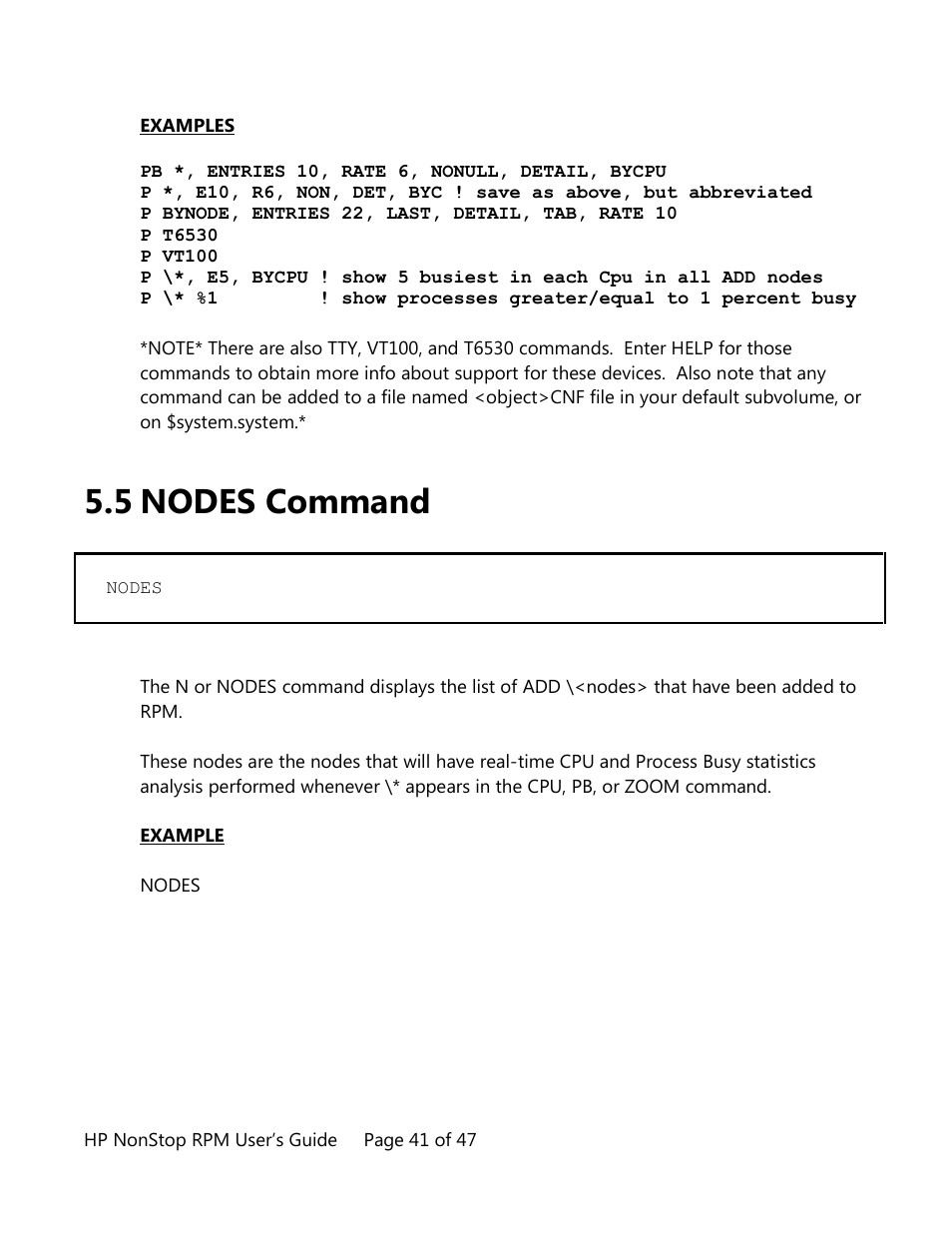 Nodes command, 5 nodes command | HP Integrity NonStop H-Series User Manual | Page 41 / 47