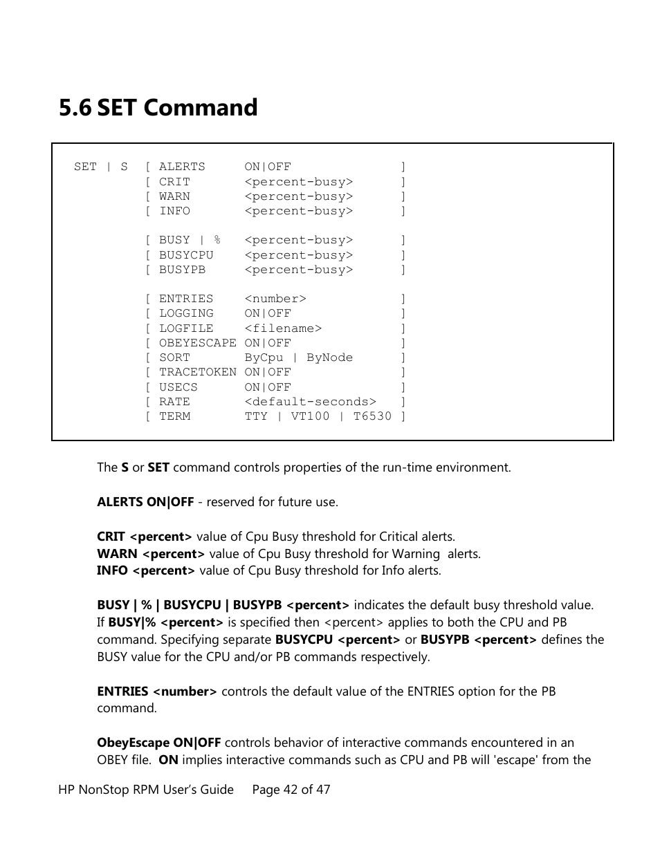 Set command, 6 set command | HP Integrity NonStop H-Series User Manual | Page 42 / 47