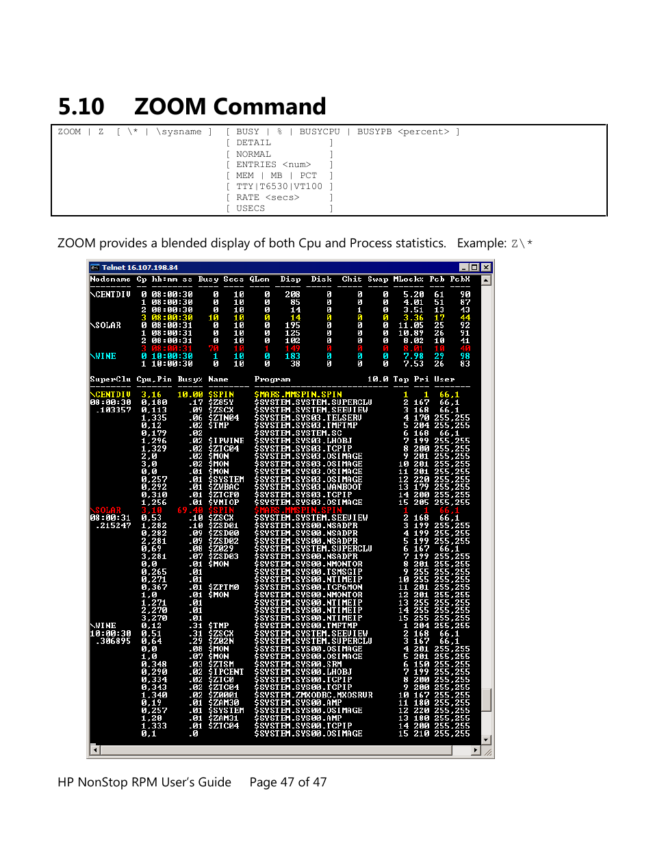 10 zoom command | HP Integrity NonStop H-Series User Manual | Page 47 / 47