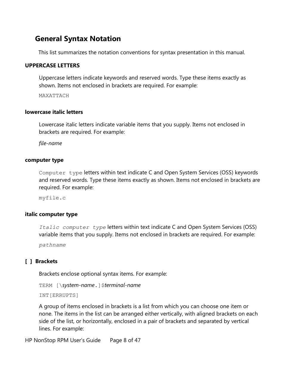 General syntax notation | HP Integrity NonStop H-Series User Manual | Page 8 / 47