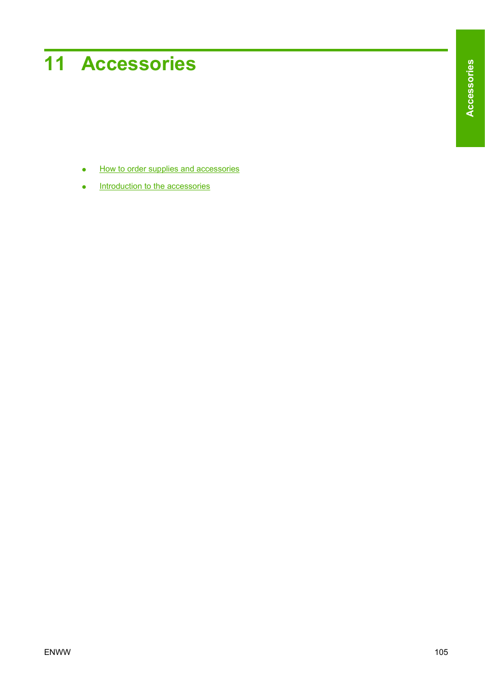 Accessories, 11 accessories | HP Designjet T620 Printer series User Manual | Page 108 / 169