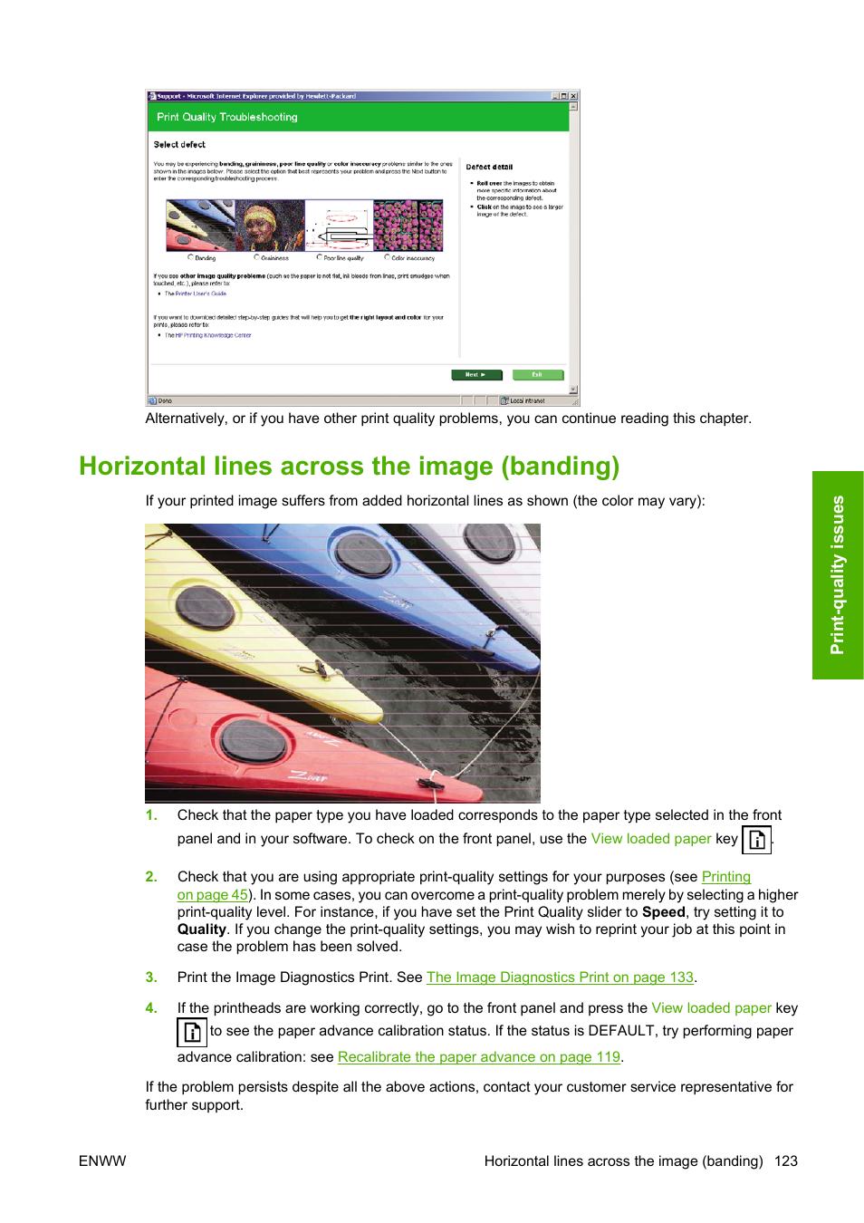 Horizontal lines across the image (banding) | HP Designjet T620 Printer series User Manual | Page 126 / 169