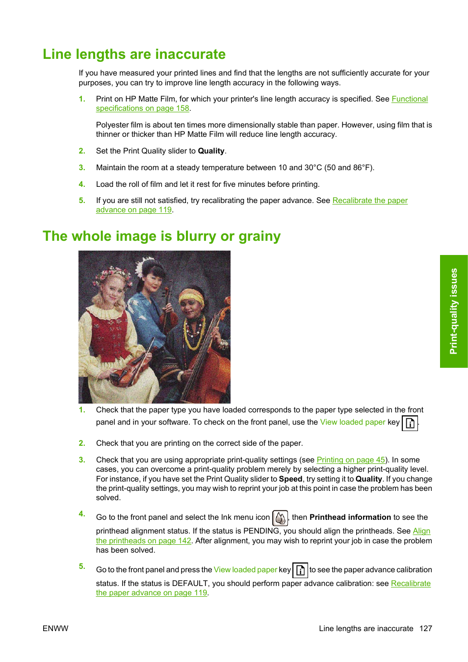 Line lengths are inaccurate, The whole image is blurry or grainy | HP Designjet T620 Printer series User Manual | Page 130 / 169