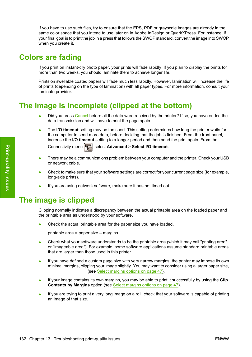 Colors are fading, The image is incomplete (clipped at the bottom), The image is clipped | HP Designjet T620 Printer series User Manual | Page 135 / 169