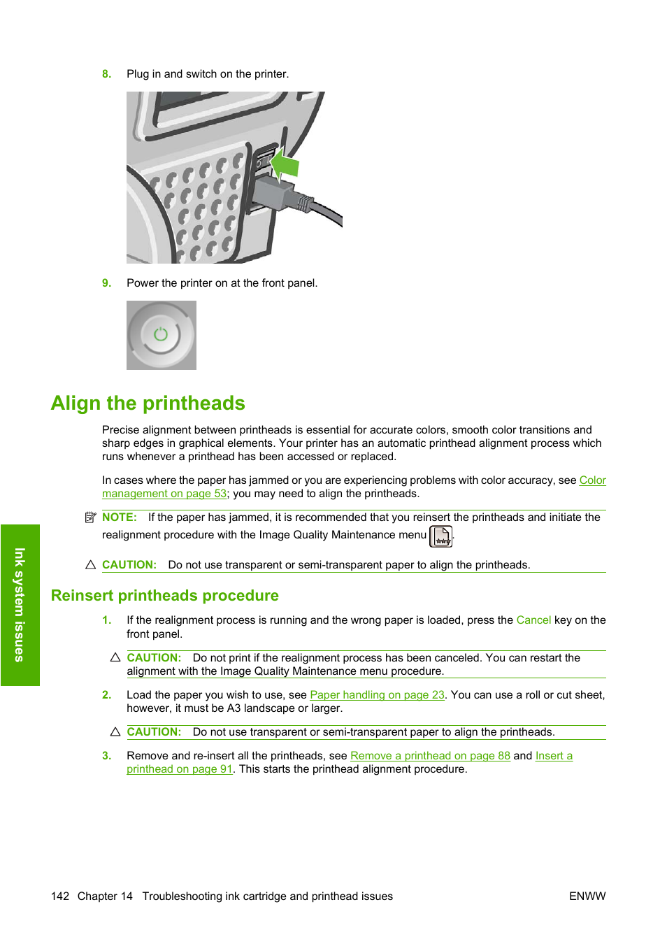 Align the printheads, Reinsert printheads procedure, Align | HP Designjet T620 Printer series User Manual | Page 145 / 169