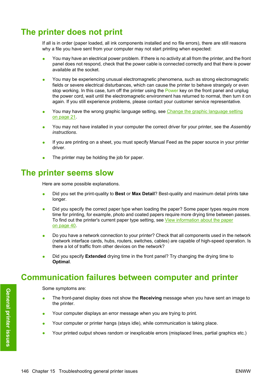 The printer does not print, The printer seems slow | HP Designjet T620 Printer series User Manual | Page 149 / 169