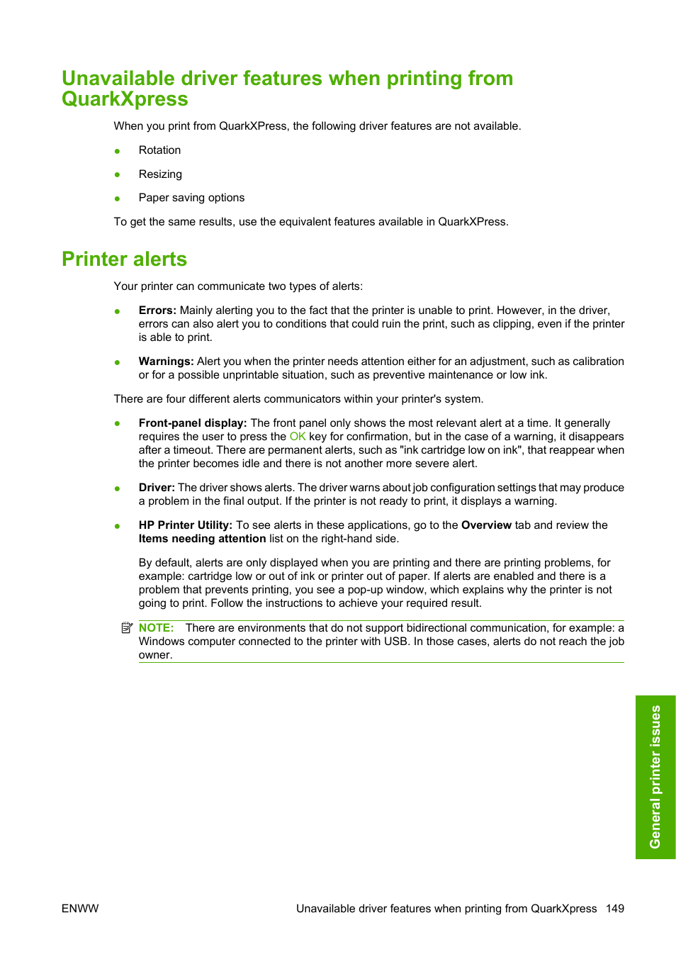 Printer alerts | HP Designjet T620 Printer series User Manual | Page 152 / 169
