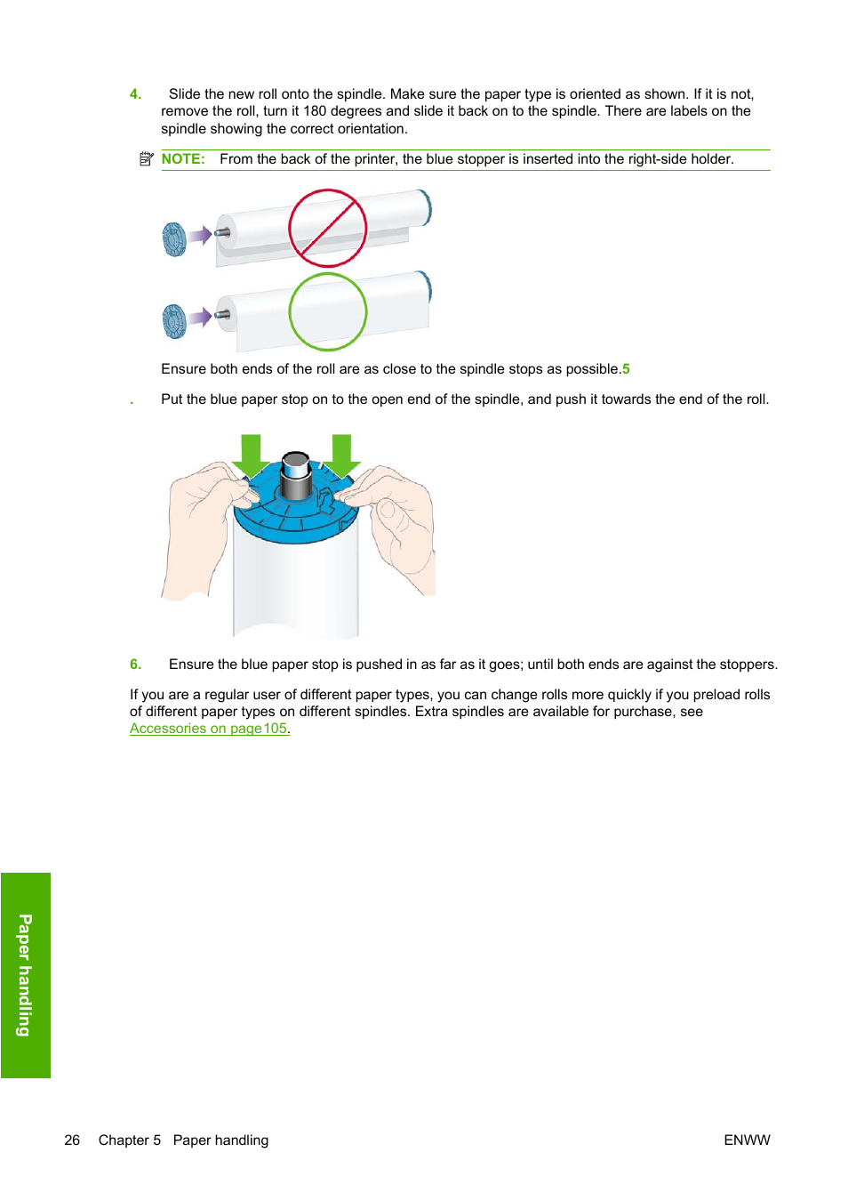 Load a roll onto the 44-inch spindle, General advice | HP Designjet T620 Printer series User Manual | Page 35 / 169